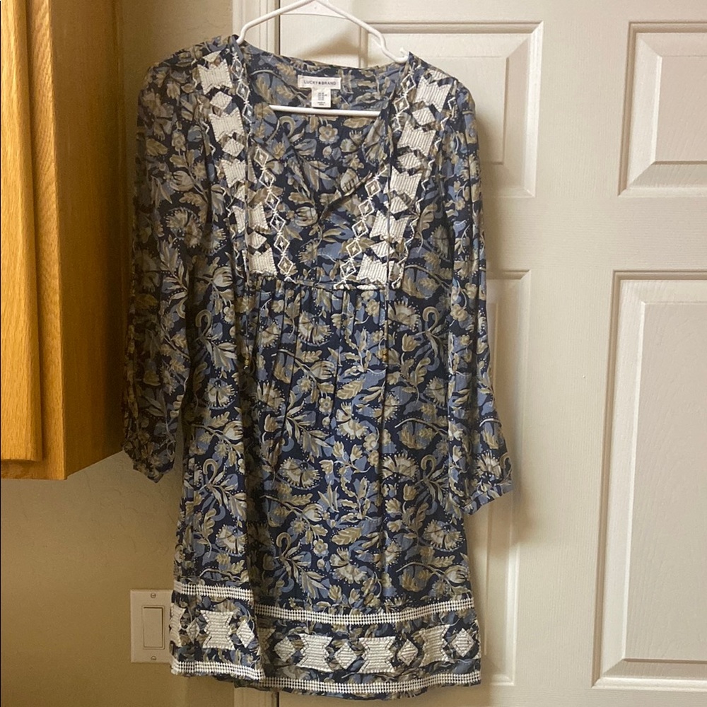 Lucky Brand Blue and White Bishop Sleeve Sundress